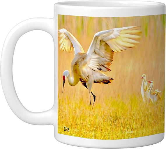 Sandhill Crane With Chicks Birdwatching Ceramic Mug