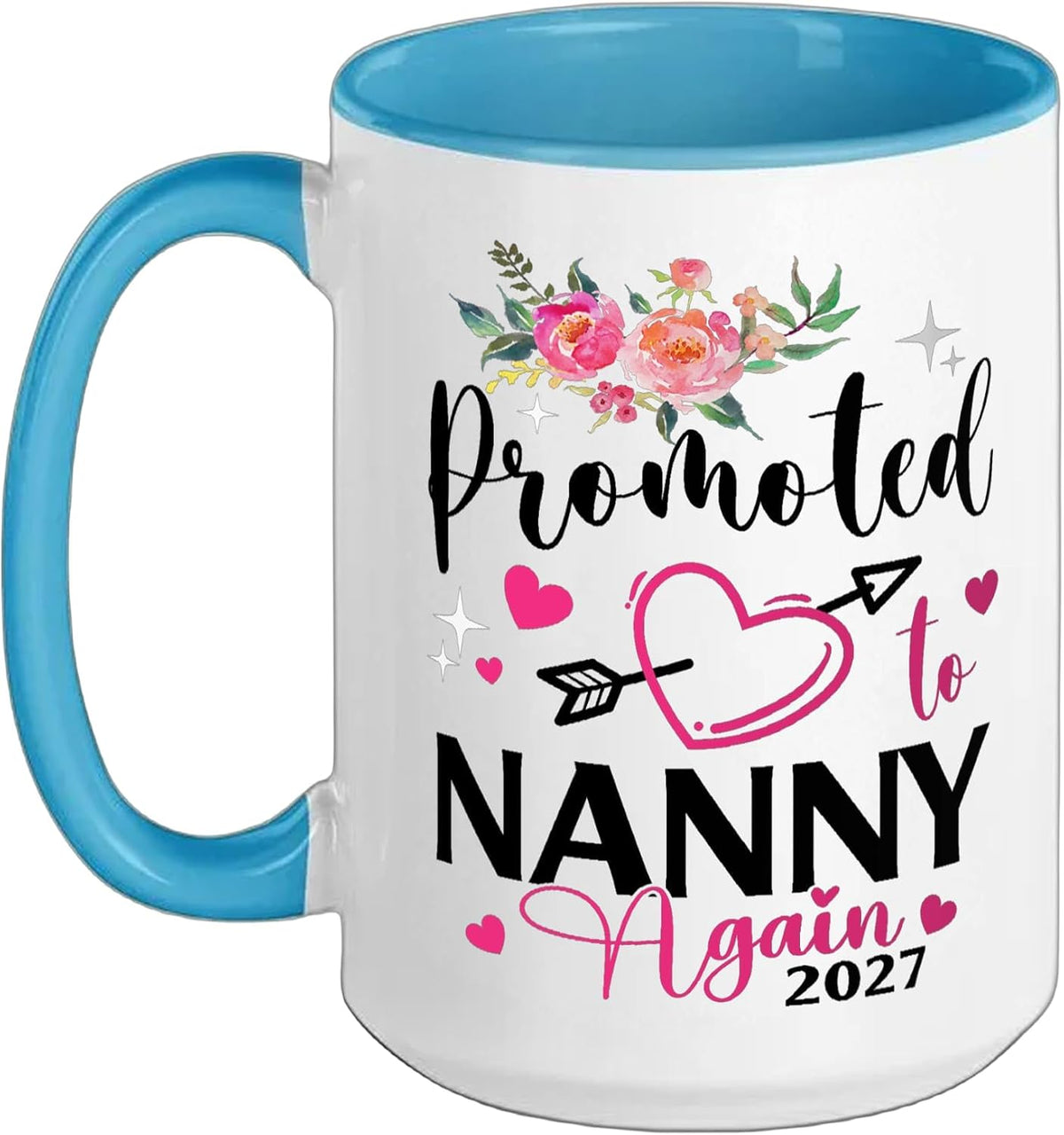 Promoted To Nanny Again 2027 Floral Hearts Ceramic Mug