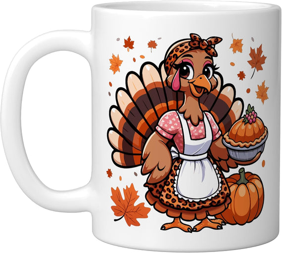 Cute Turkey Leopard Fall Leaves Ceramic Mug