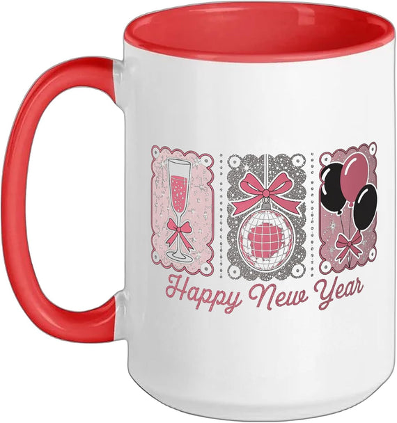 Happy Year Pink Party Champagne Disco Ball Ceramic Mug