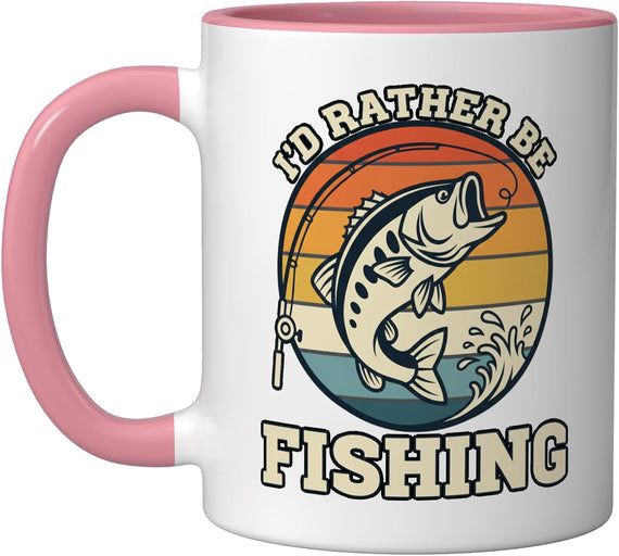 I'd Rather Be Fishing Bass Angler Reel Retro Sunset Ceramic Mug