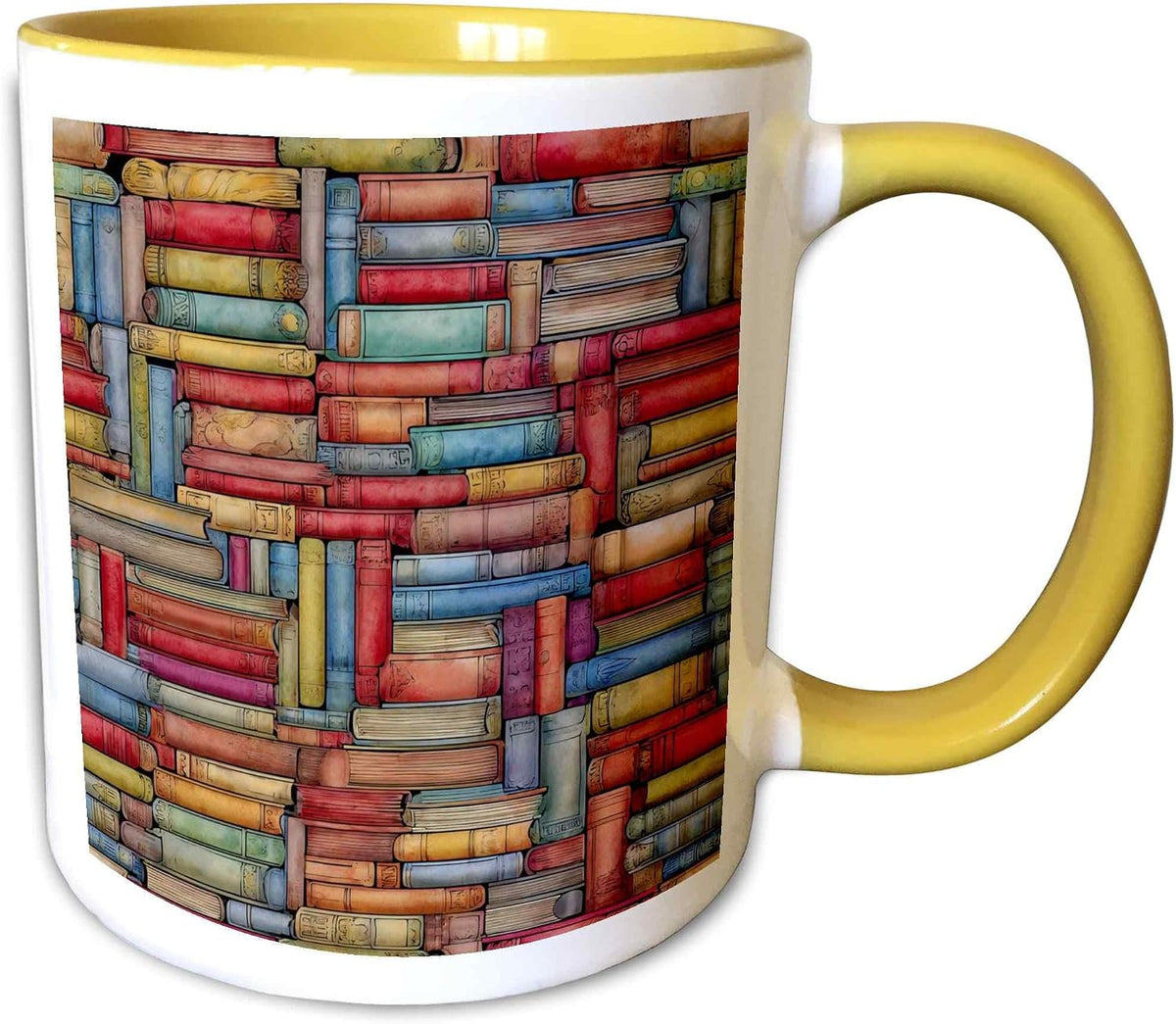Red Blue And Green Vintage Book Pattern Ceramic Mug