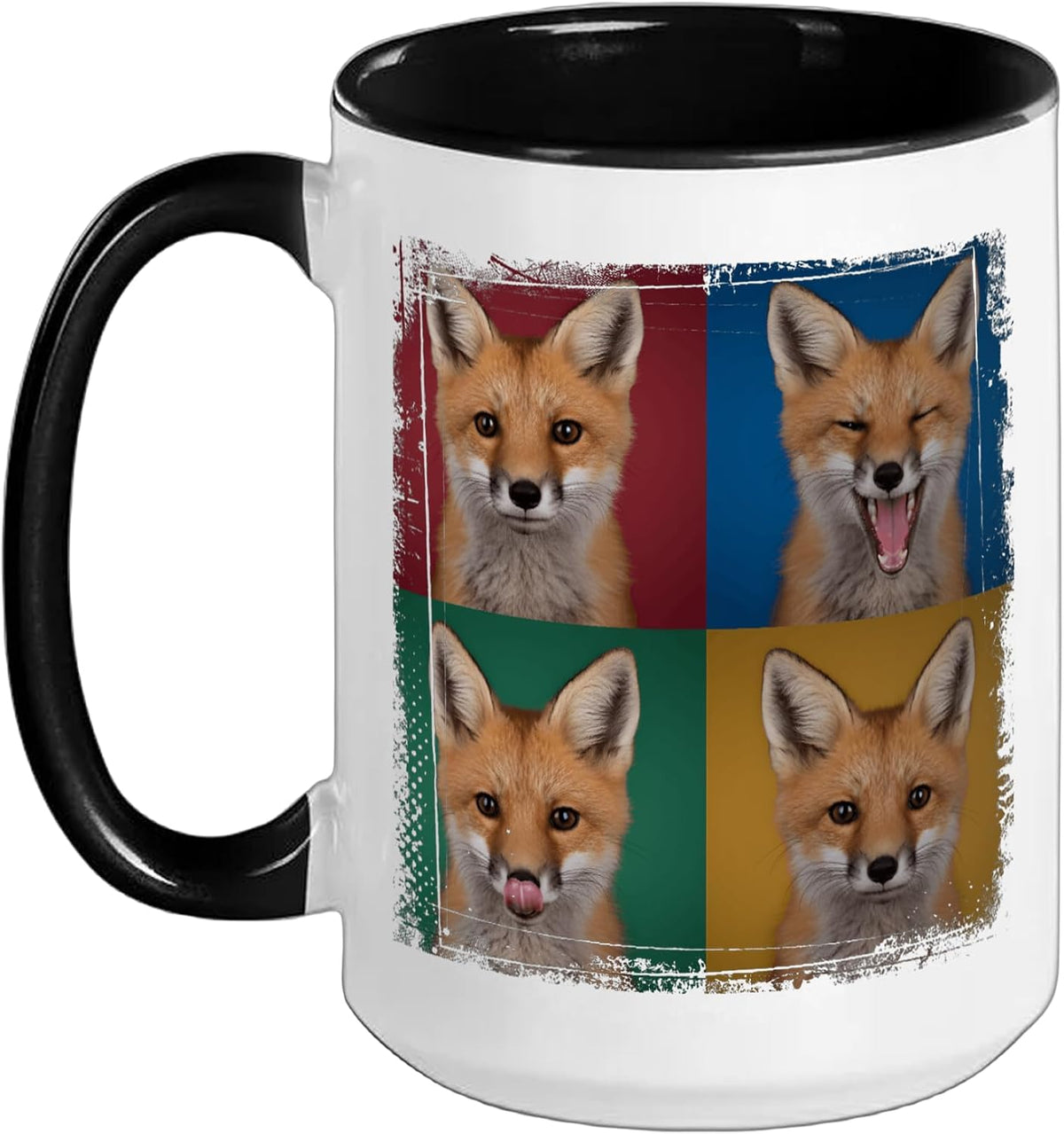 Cute Red Fox Expressions Pop Art Grunge Design Ceramic Mug