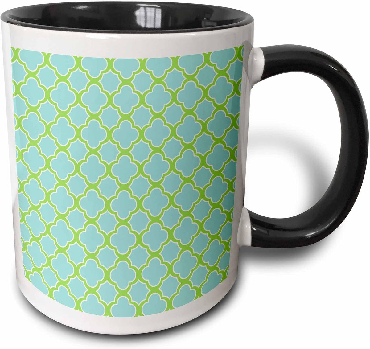 Quatrefoil Pattern Aqua Blue And Lime Green Ceramic Mug
