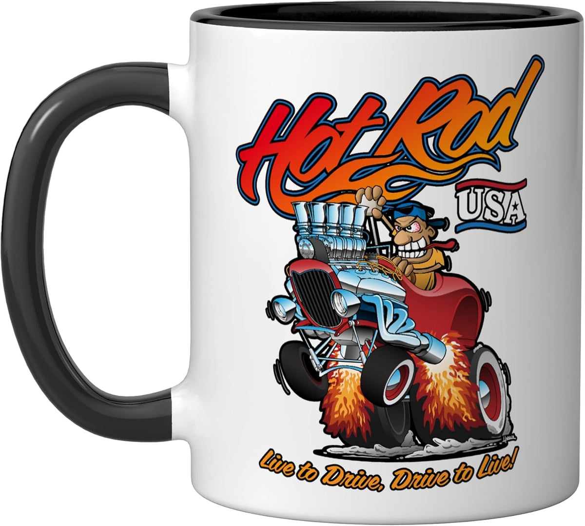 Hotrod Usa Classic Vintage Cartoon Hotrod Funny Car Ceramic Mug