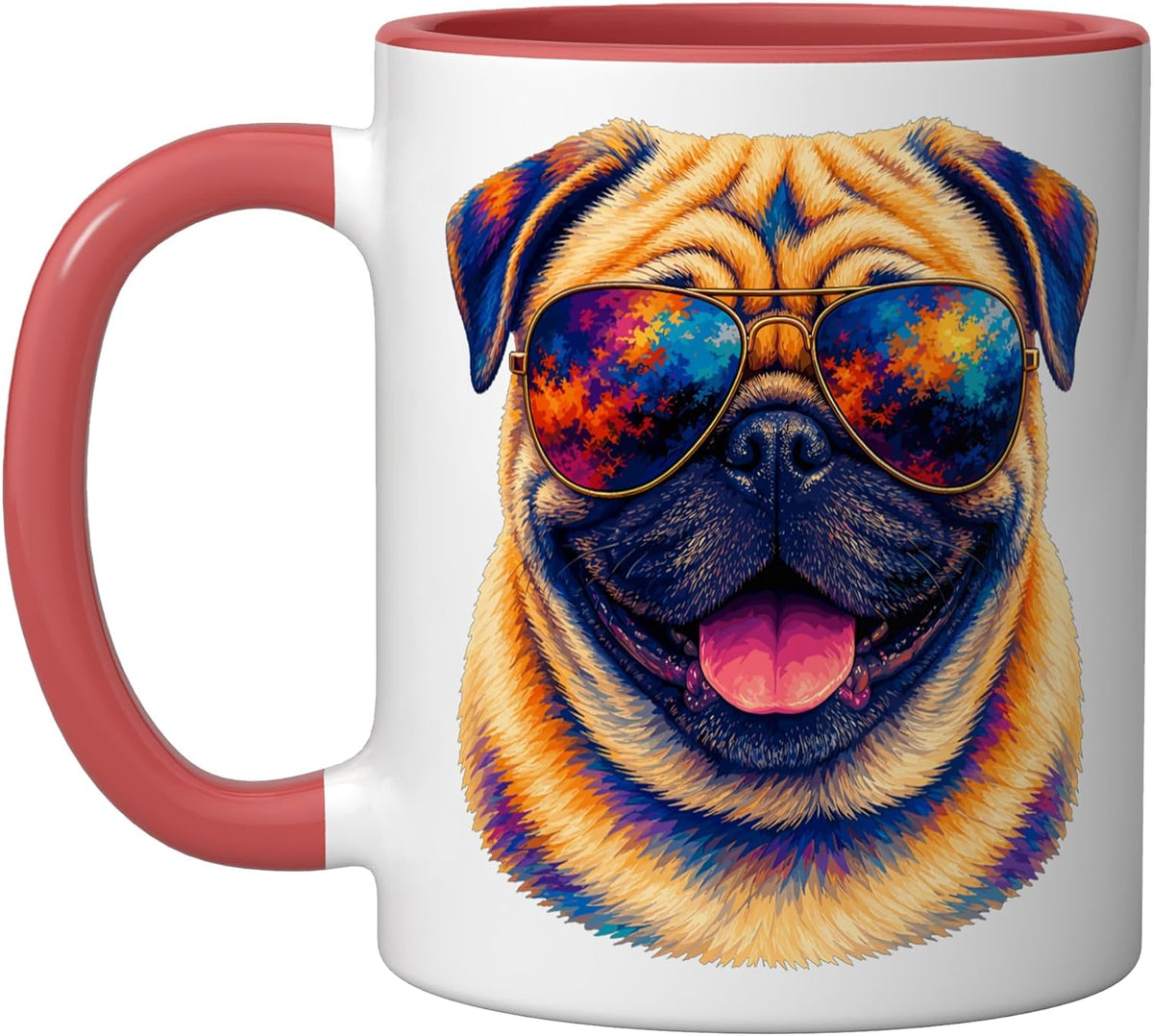 Colorful Pug Sunglasses Portrait Ceramic Mug