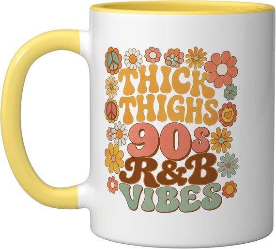 Thick Thighs 90s R&B Vibes Vintage Music Rhythm And Blue Ceramic Mug