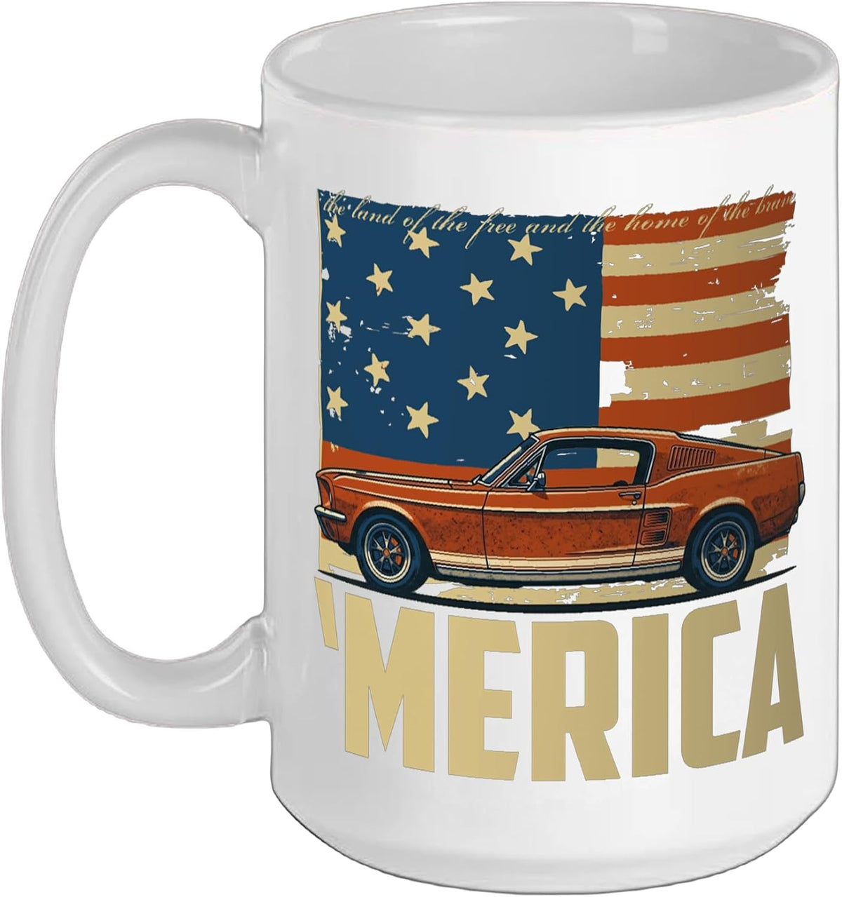 4th Of July Pony Car Design 'Merica With American Flag Ceramic Mug