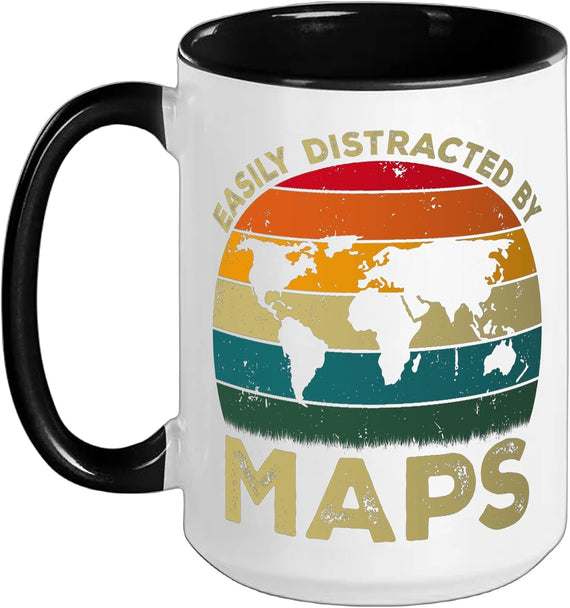 Easily Distracted By Maps, Funny Geography Teacher Ceramic Mug