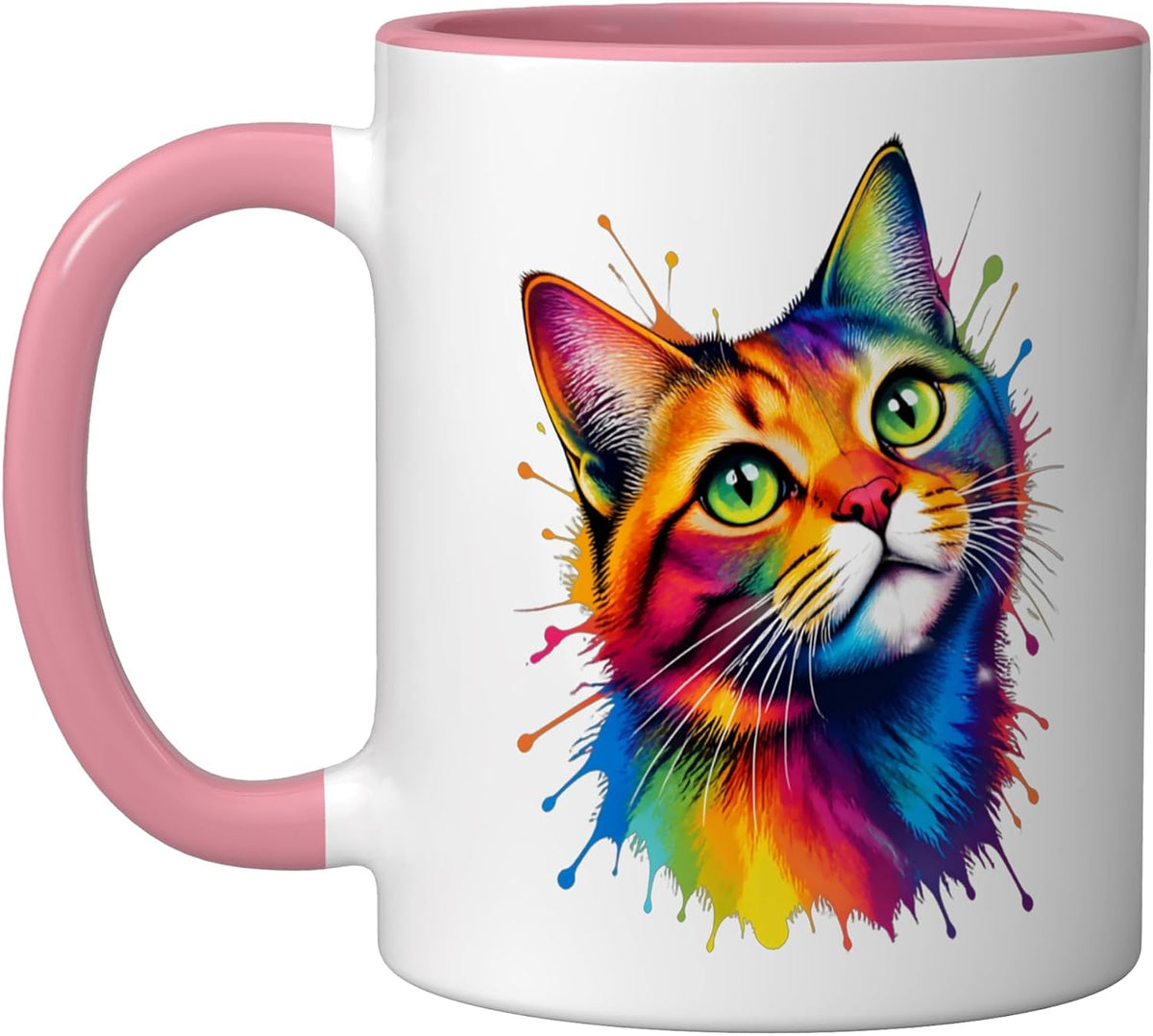 Rainbow Splash Cat Portrait Ceramic Mug