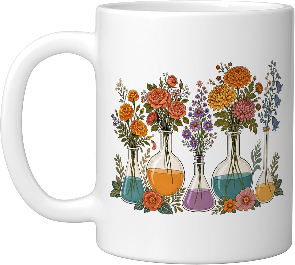 Retro Boho Floral Chemistry Lab Flasks Chemist Ceramic Mug