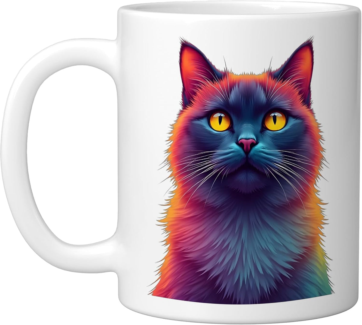 Beautiful Colorful Cat, Colored Cat, White Ceramic Mug
