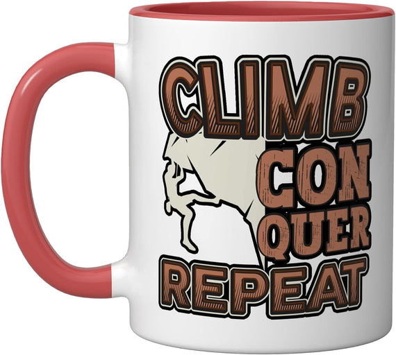 Climb Conquer Repeat Mountaineer Climbing Ceramic Mug
