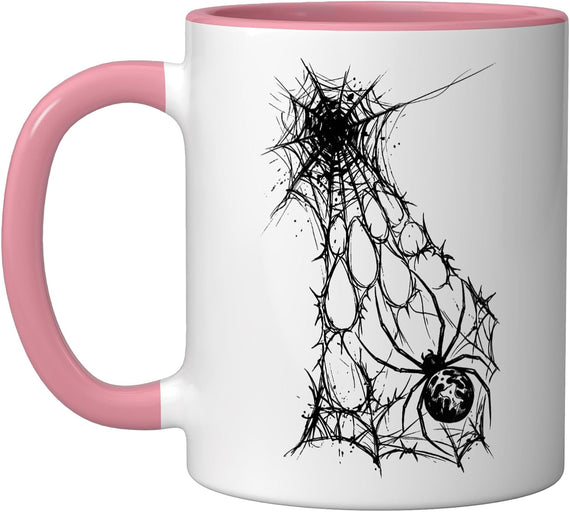 Black Spider Web Gothic Horror Blackwork Tattoo Halloween Ceramic Mug