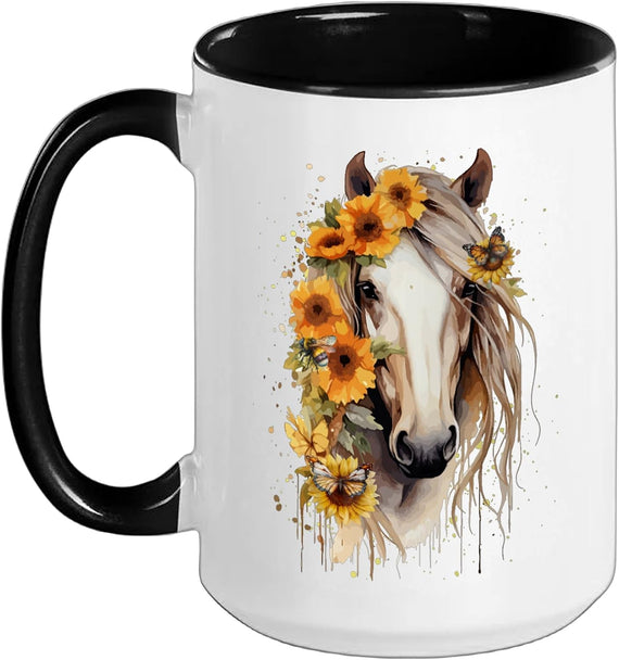 Sunflower Horse Portrait Cowgirl Equestrian Horseback Ceramic Mug
