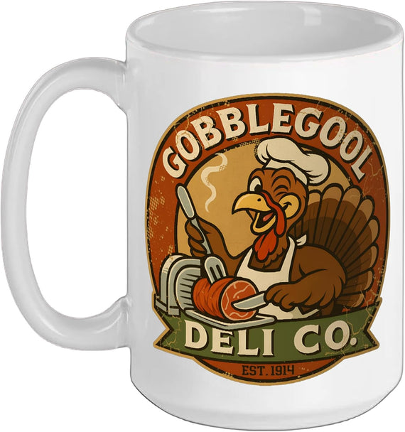 Gobblegool Deli Co. Funny Italian Thanksgiving Turkey Design Mug