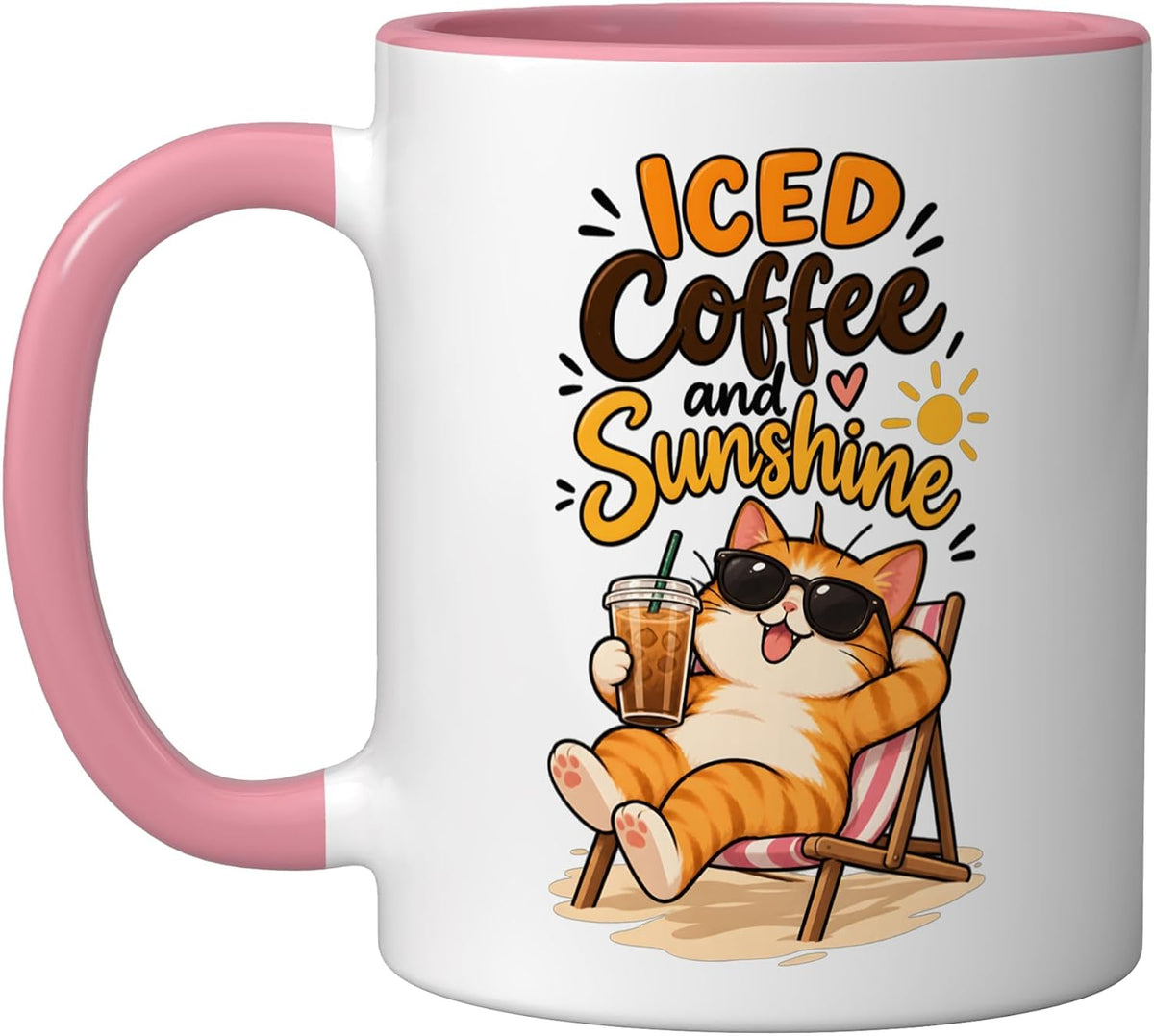 Iced Coffee And Sunshine Cat Funny Ceramic Mug
