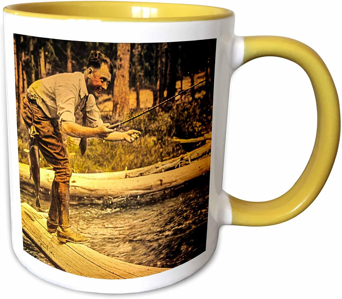 Vintage Fly Fishing In American West Hand Ceramic Mug