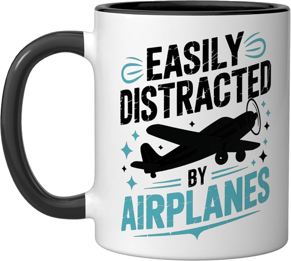 Easily Distracted By Airplanes Ceramic Mug