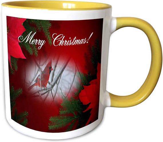Redbird and Poinsettias Merry Christmas Ceramic Mug