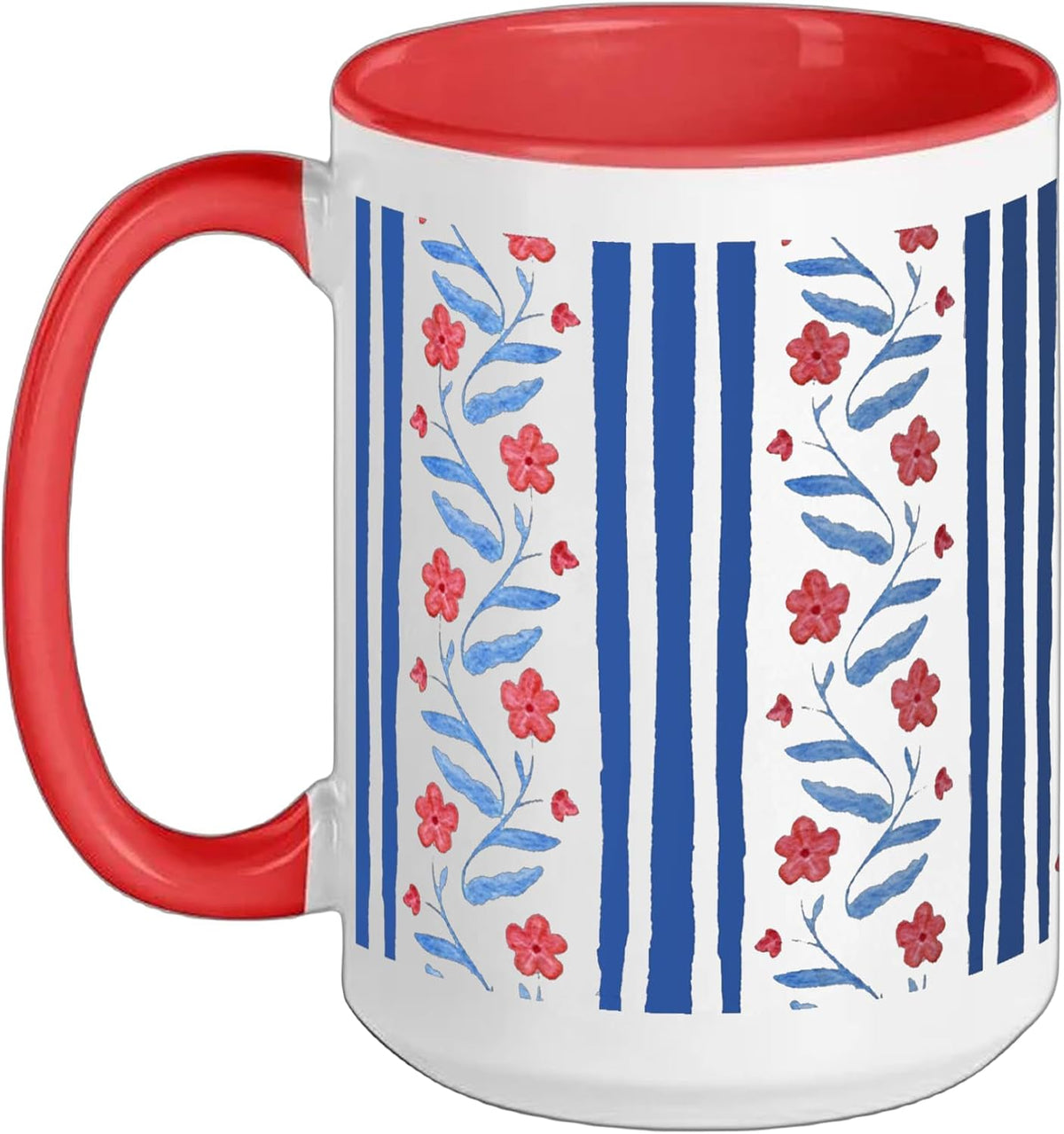 Floral Patriotic Pattern 4th Of July Memorial Day Summer Ceramic Mug