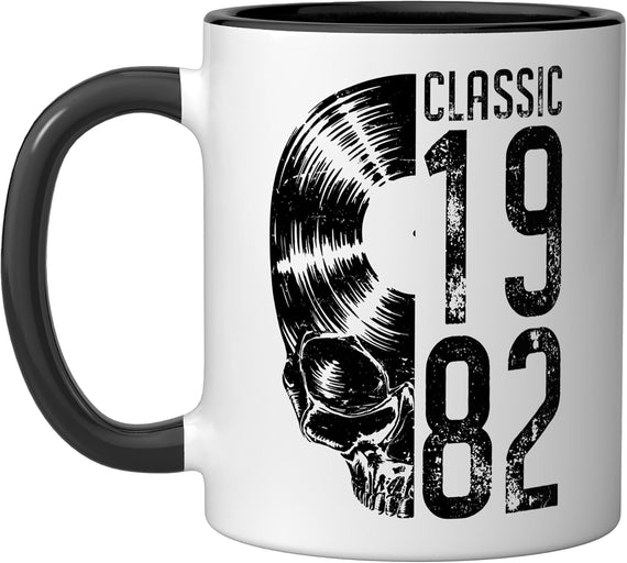 Classic 1982 Vintage Vinyl Record Lover Gothic Skull Lp Ceramic Mug