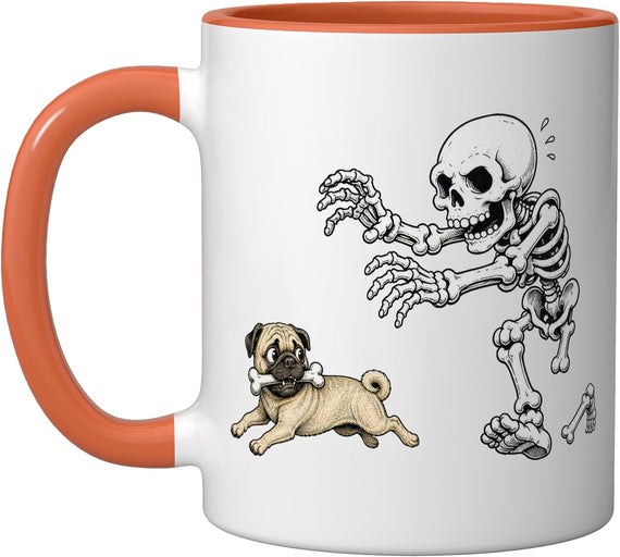 Pug Skeleton Bone Chase Funny Halloween Canine Humor Ceramic Mug