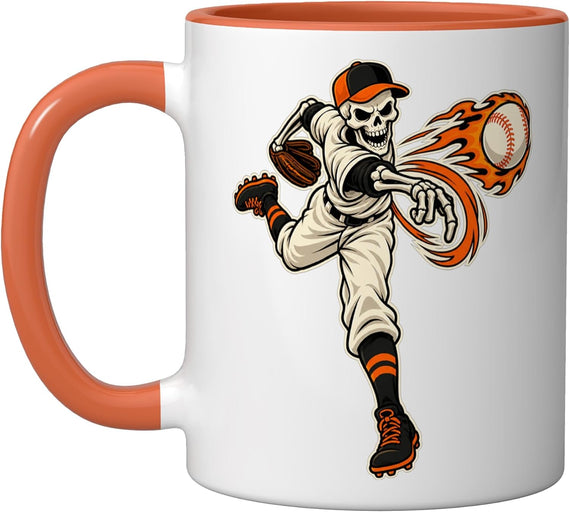 Halloween Baseball Skeleton Pitcher Spooky Baseball Player Ceramic Mug