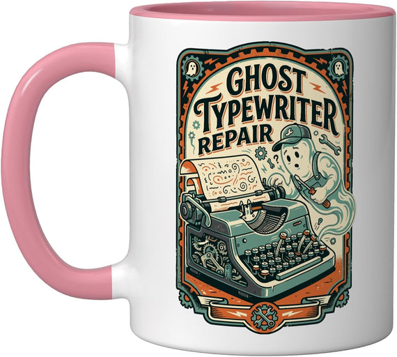 Ghost Typewriter Repair Halloween Vintage Writing Machine Ceramic Mug