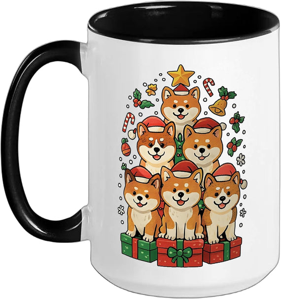 Cute Shiba Inu Santa Hat Pile Ceramic Mug