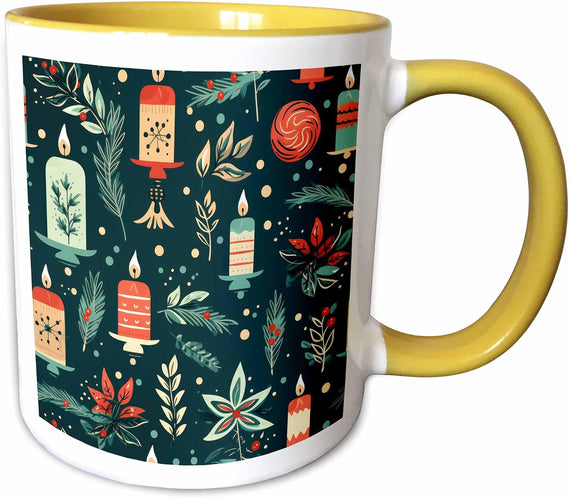 Festive Christmas Pattern of Candles Holly Ceramic Mug