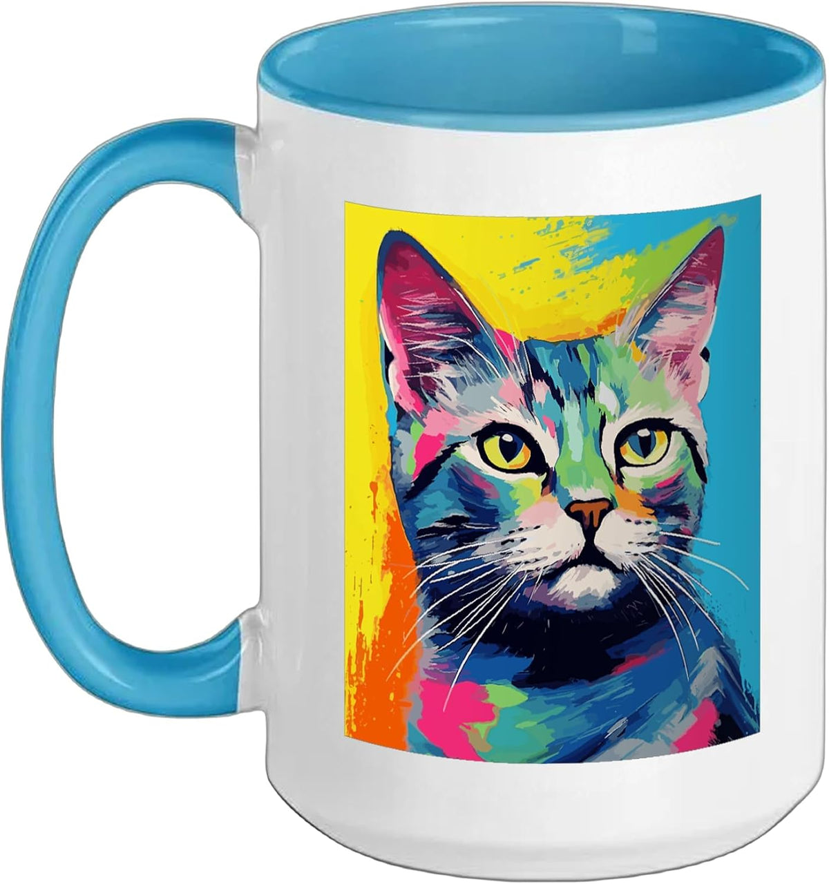Neon Pop Art Cat Portrait Ceramic Mug