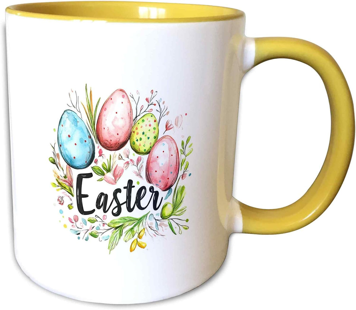 Easter Word, Colored Eggs, Olive Leaves Fall Ceramic Mug