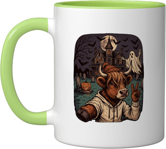 Halloween Highland Cow Costume Pumpkin Spooky Season Ceramic Mug