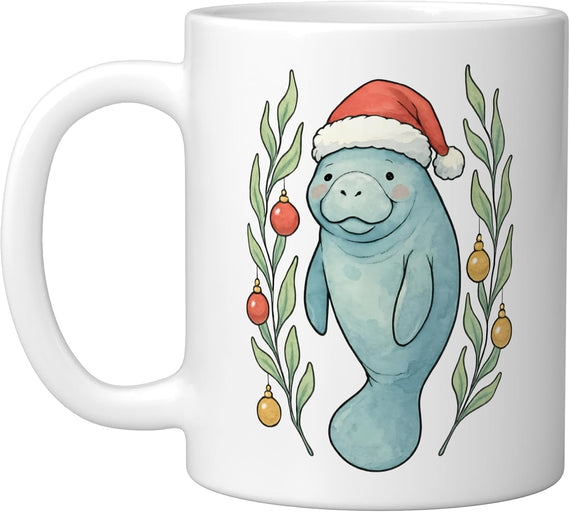 Christmas Manatee Sea Cow Florida Santa Hat Cartoon Ceramic Mug