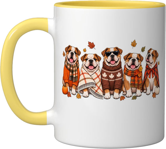 English Bulldog Fall Autumn Dog Mom Cozy Pumpkin Leaves Halloween Mug