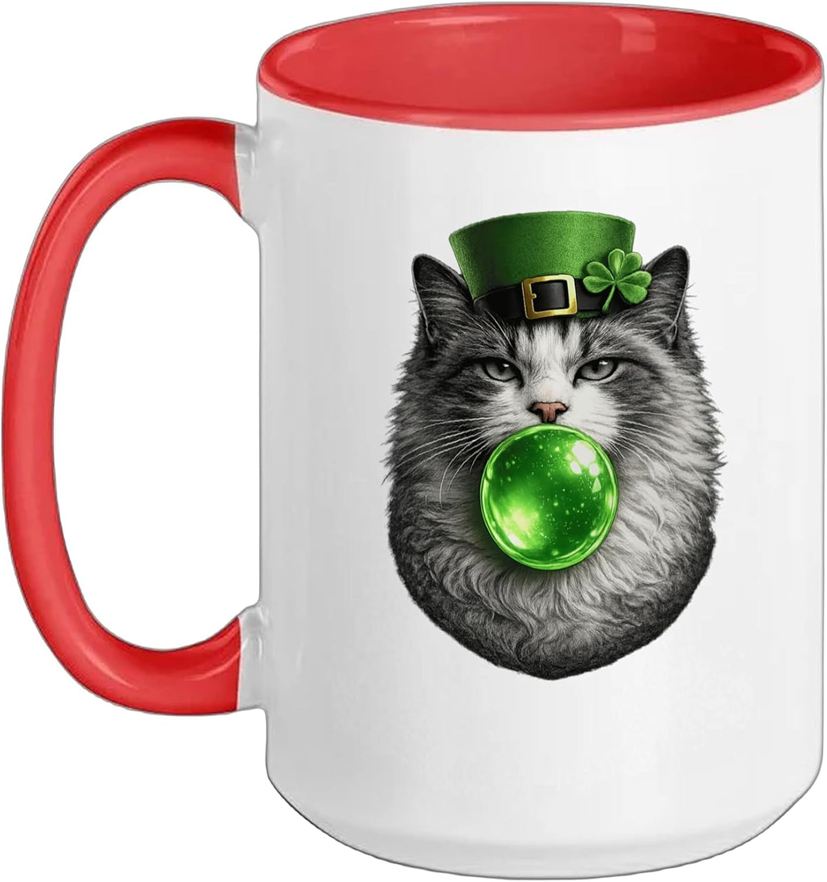 Ragdoll Cat Blowing Green Bubble Gum For St. Patricks Day Ceramic Mug