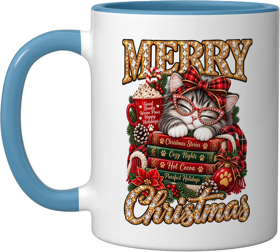 Cozy Christmas Reading Cat Cocoa Holiday Style Ceramic Mug