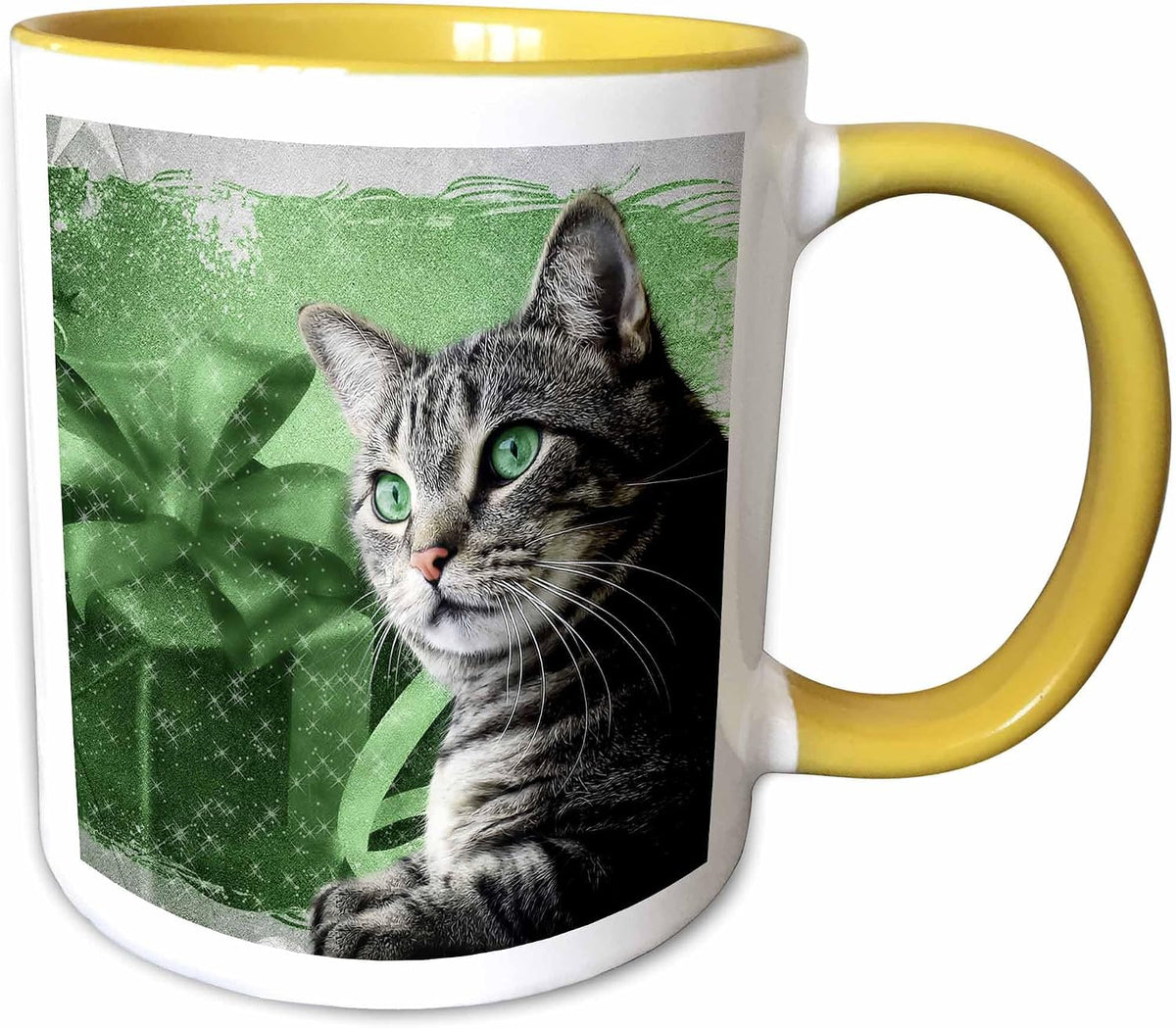 Sweet Silver Tabby Cat In Green Ceramic Mug