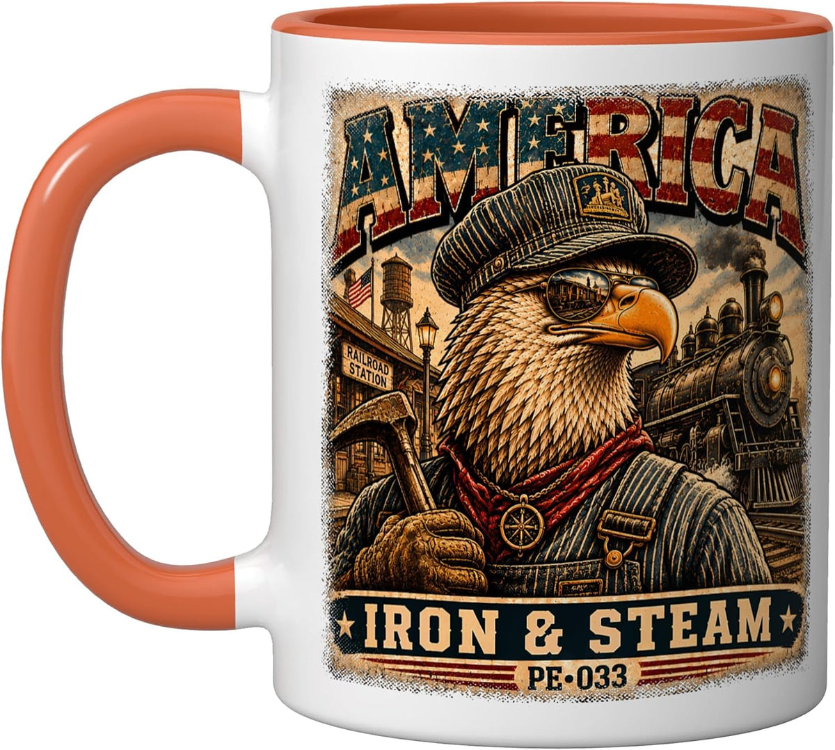 America, Iron And Steam, Vintage Eagle Railroad Engineer Ceramic Mug