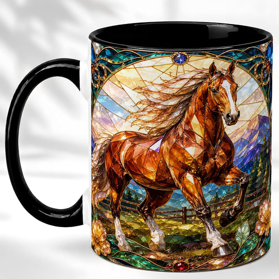 Stained Glass Horse, Majestic Equestrian Art Drinkware Ceramic Mug