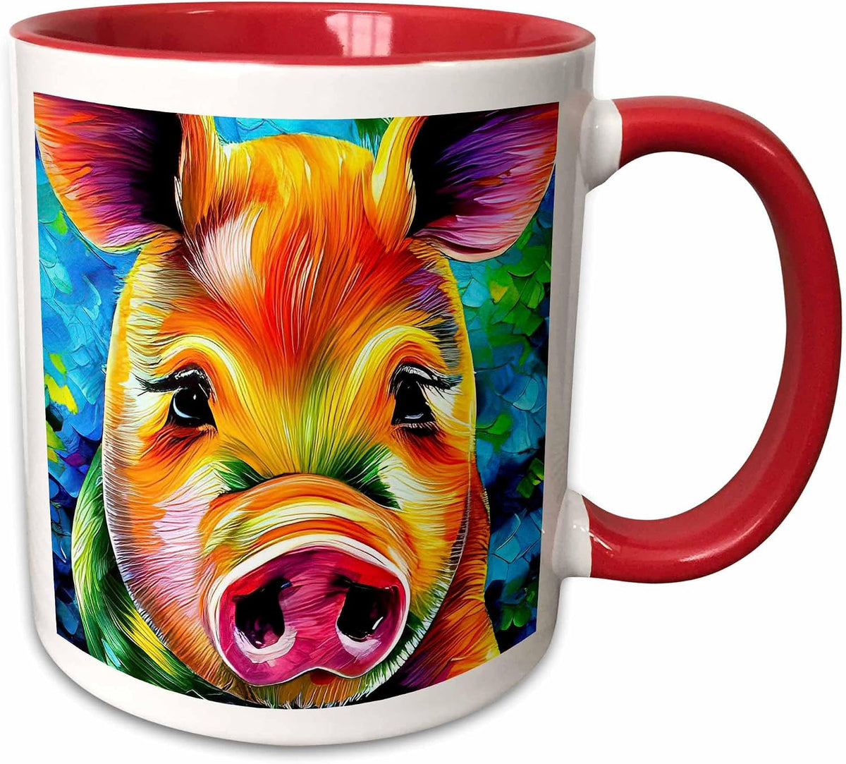Funny Pig Face Portrait. Colorful Ceramic Mug