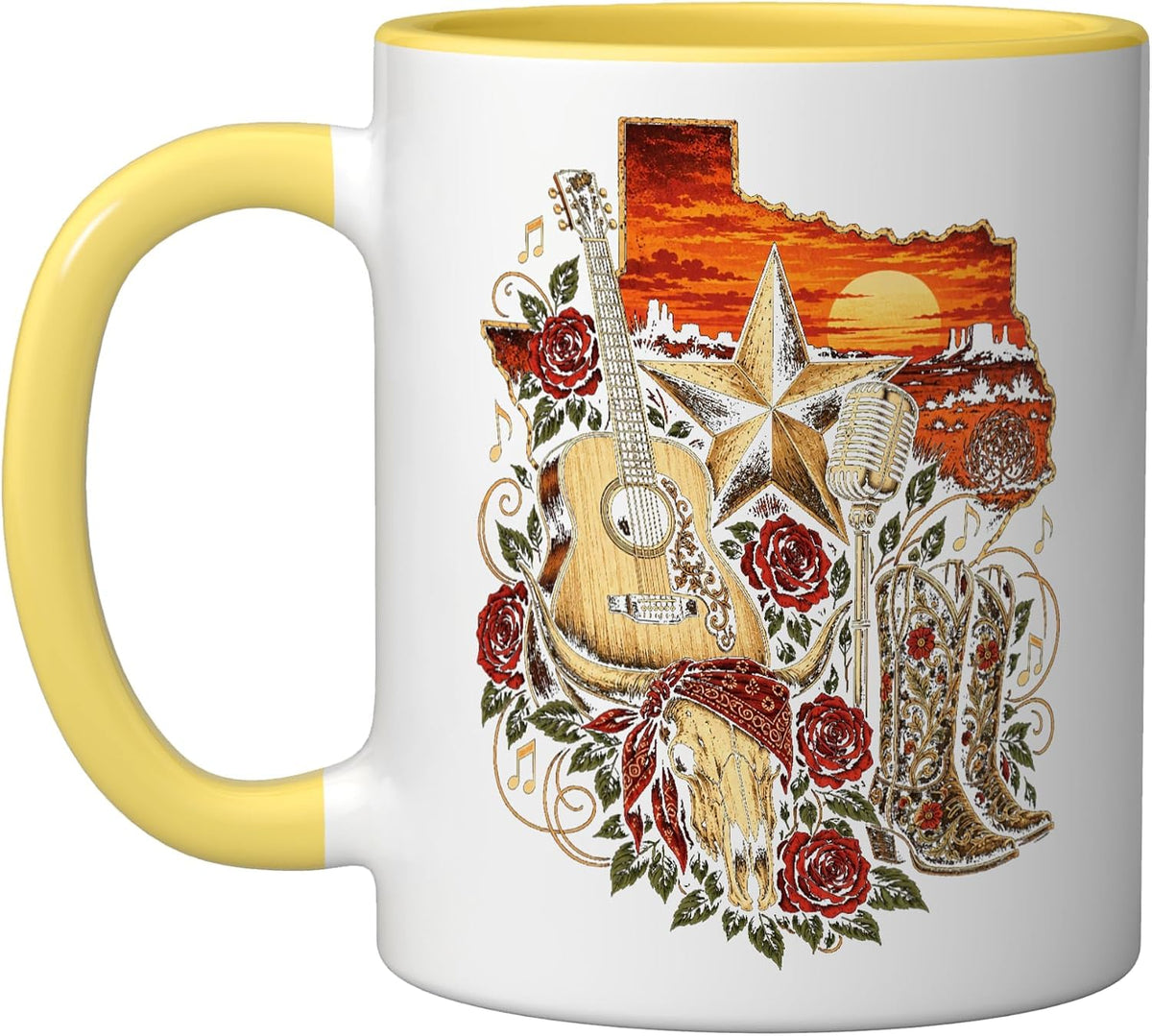 Western Country Texas Cowboy Boot Cowboyhat Guitar Ceramic Mug