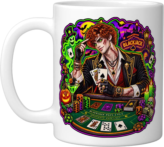 Halloween Blackjack Casino Night Gambling Ceramic Mug