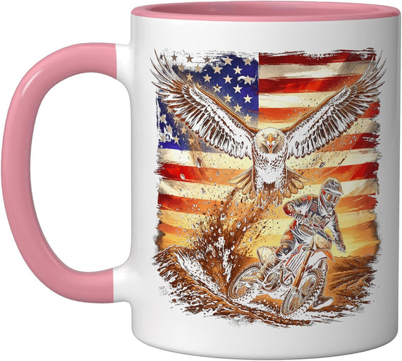 Motocross American Flag Eagle Dirt Bike Rider Patriot Ceramic Mug