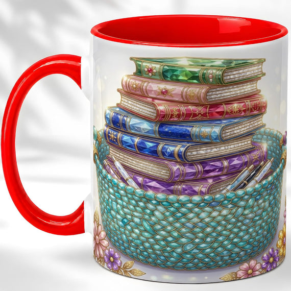 Colorful Book Stack, Reading Lover Mug, Daily Beverage Ceramic Mug
