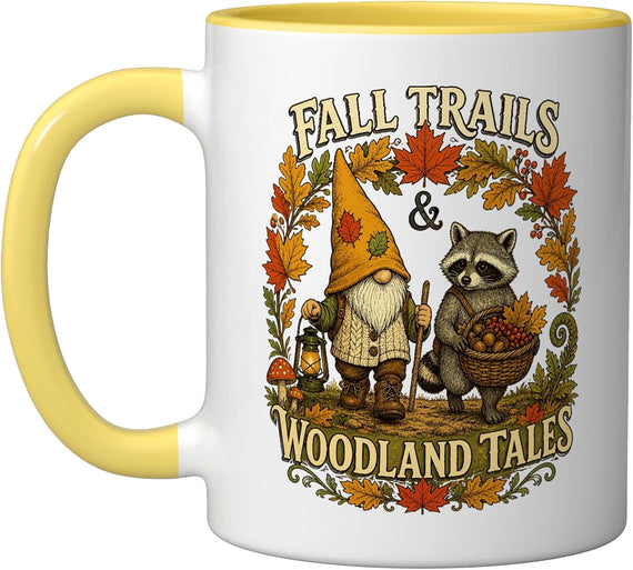 Fall Trails Gnome Raccoon Woodland Hiking Adventure Nature Ceramic Mug