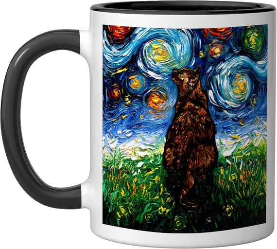 Tortoiseshell Cat Starry Night Tortie Kitty Artwork Ceramic Mug