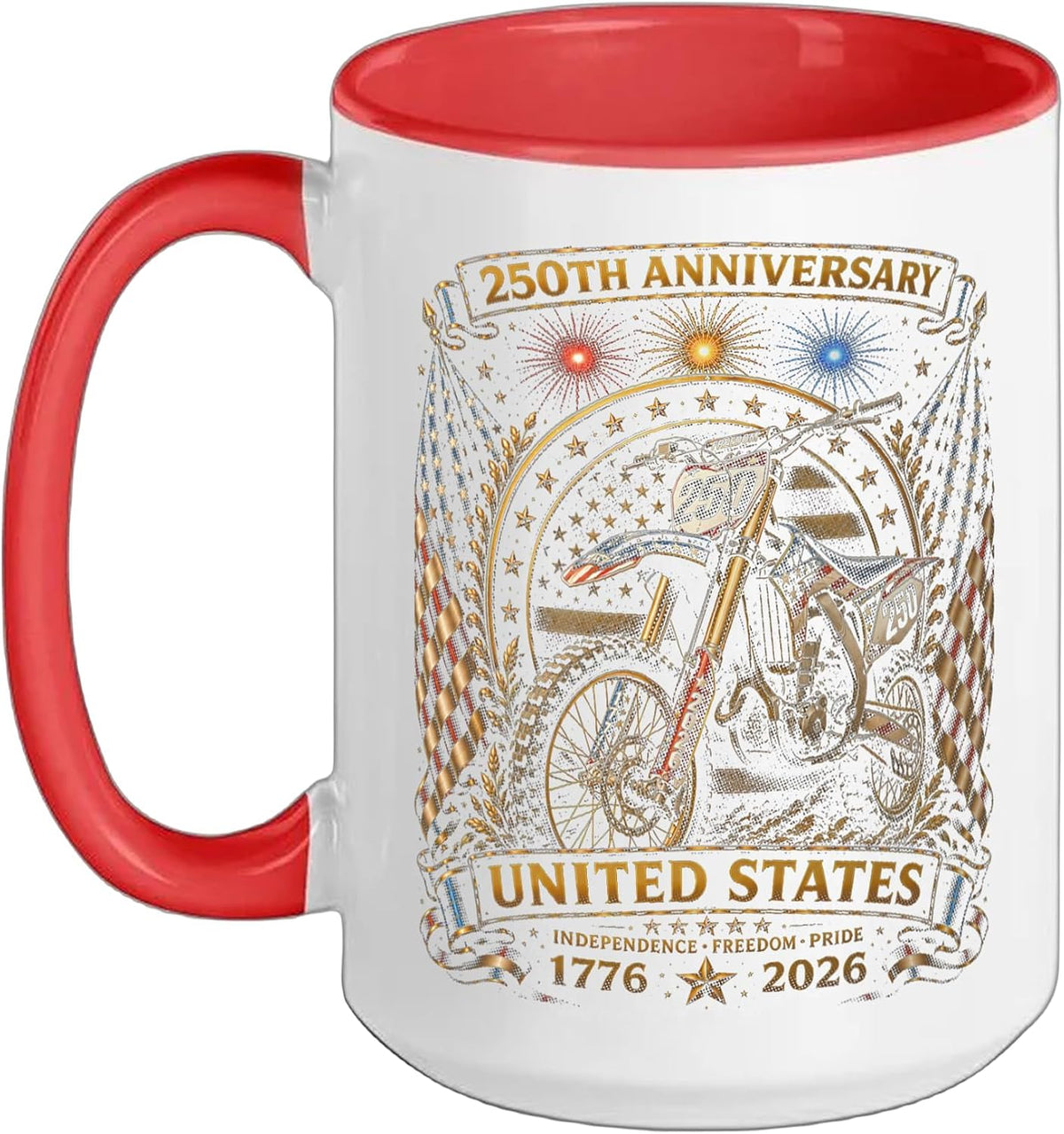 Dirt Bike 4th Of July 250 Years 250th Anniversary Usa Ceramic Mug