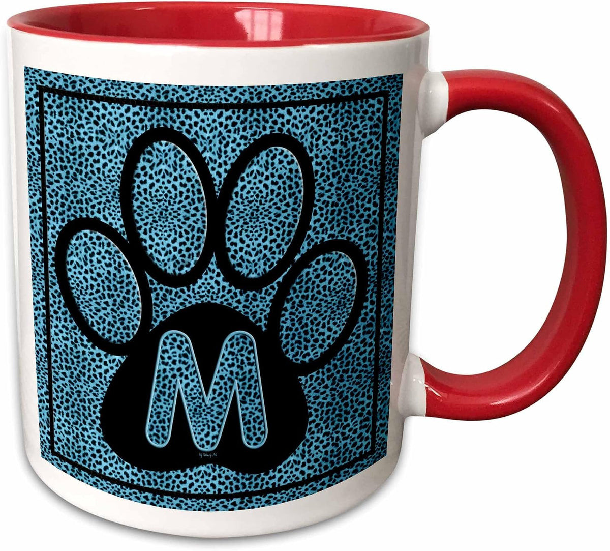 Letter M Blue Cheetah Print Cat Paw Ceramic Mug